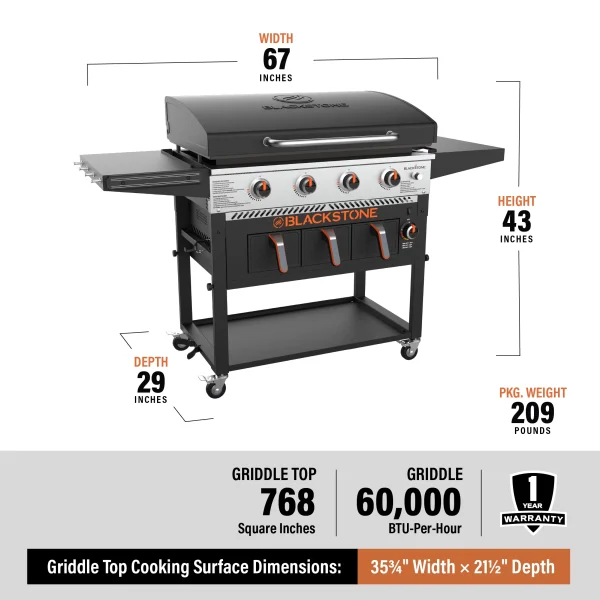 Blackstone 4-Burner 36 Propane Griddle with Air Fryer and Hood - Image 4