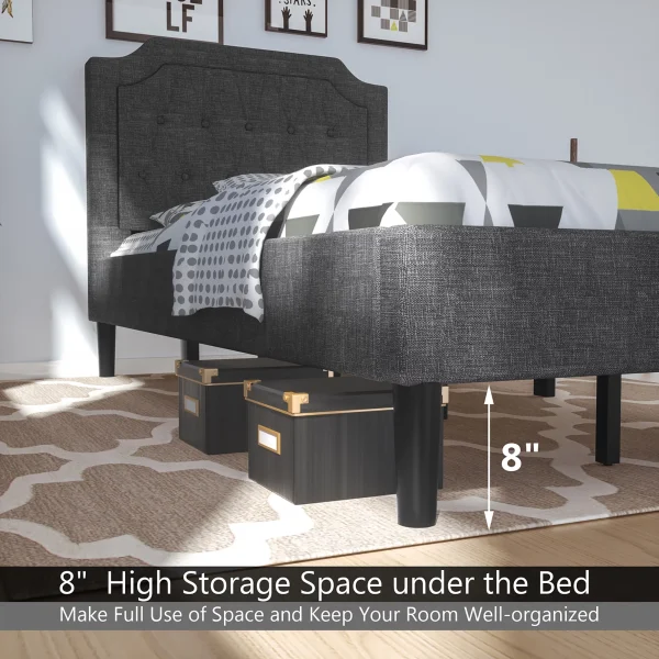Costway Twin Upholstered Platform Bed Frame Linen Headboard Mattress Foundation, Grey - Image 6