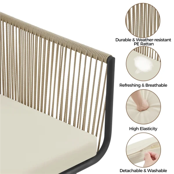 Yaheetech 3-Piece Outdoor Metal Frame Wicker Bistro Set, Tan/Cream - Image 4