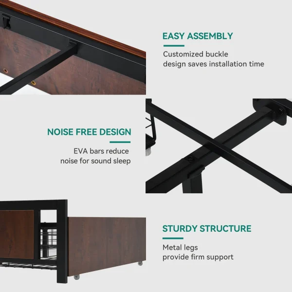 Dextrus Queen Size Bed Frame, Metal Platform Bed with 4 Drawers, Rustic Wooden Storage Bed Frame Mattress Foundation No Box Spring Needed, Vintage Brown - Image 4