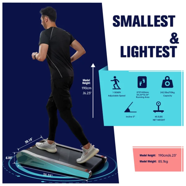 Egofit Walker Pro Smallest Under Desk Electric Walking Treadmill for Home 2.0HP 5 Incline - Image 2