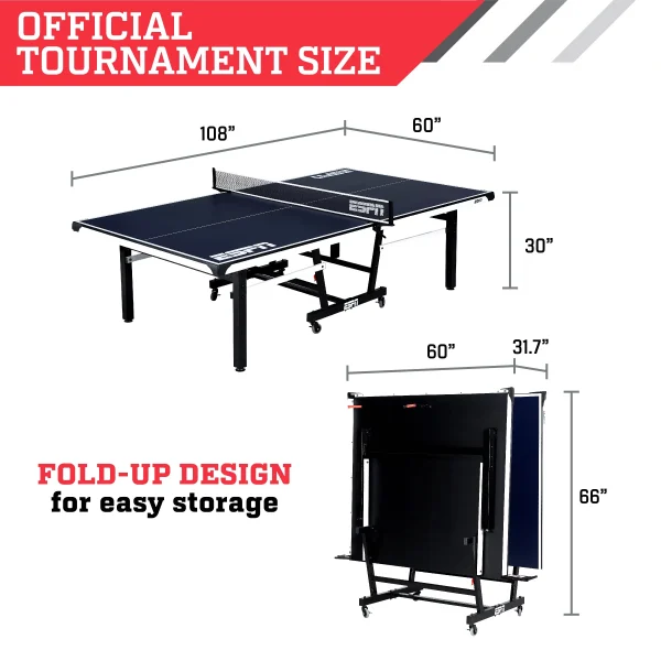 ESPN Official Size 18mm 2 Piece Table Tennis Table with Table Cover, #1 Indoor Model - Image 9